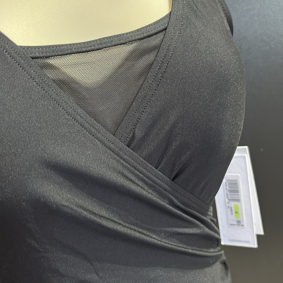 Calvin Klein Mesh V-neck cross over, scoop back,ruched side,padded 1 pc.swimsuit - Picture 2 of 11